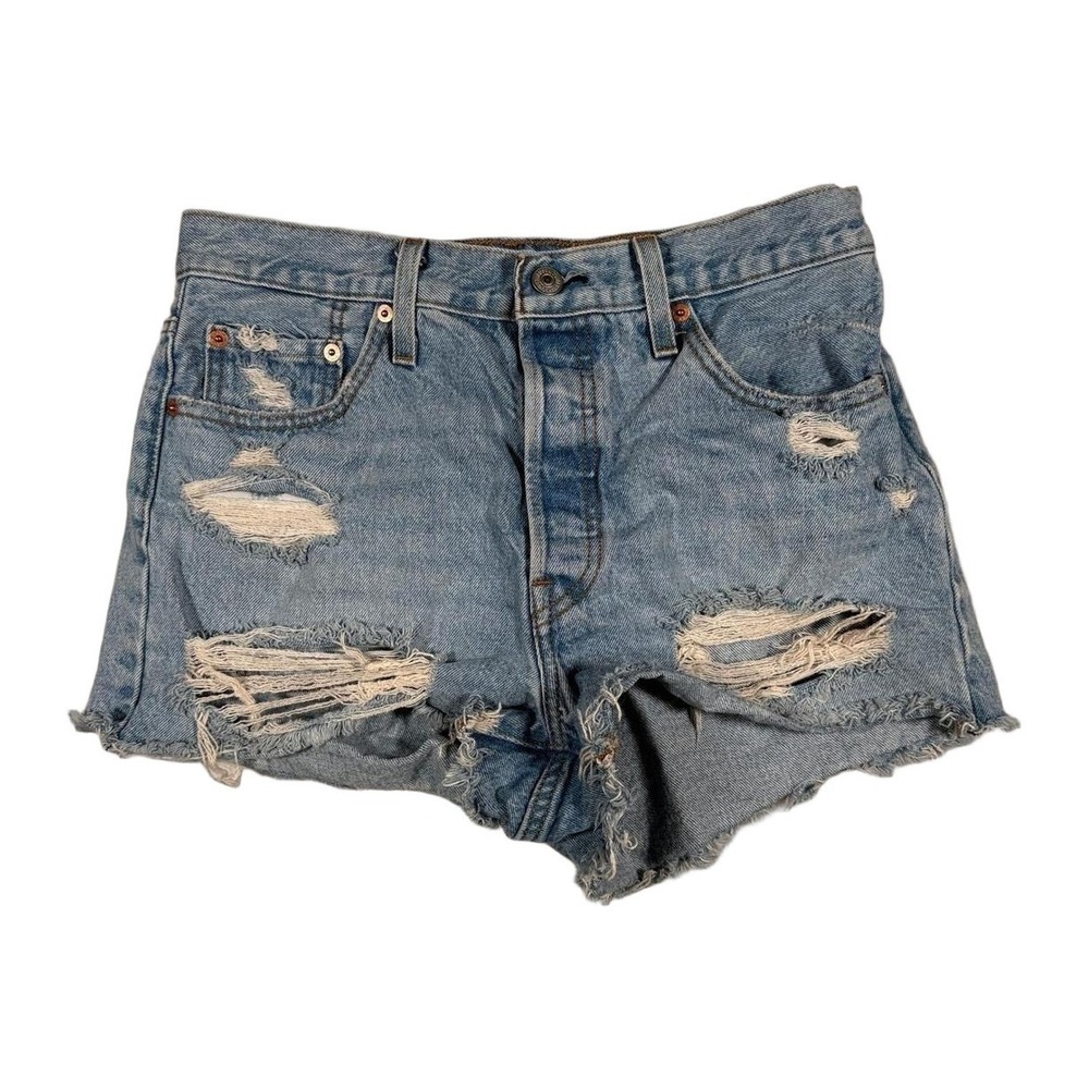 Levis‎ 501 Cut Off Denim Jean Shorts Light Wash Distressed Size 29 Womens Blue